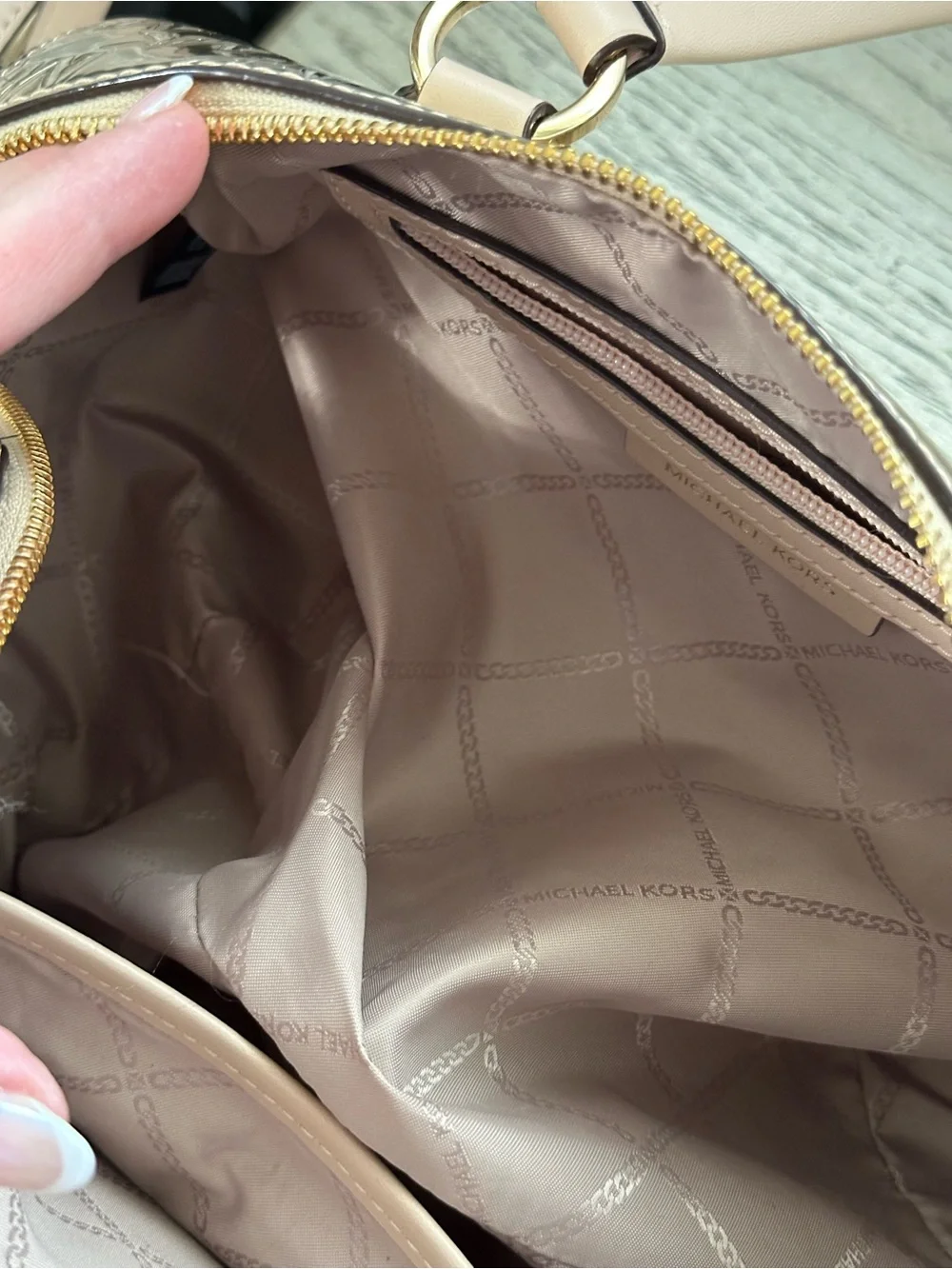 Michael Kors Gold Logo Satchel with Nude Trim
